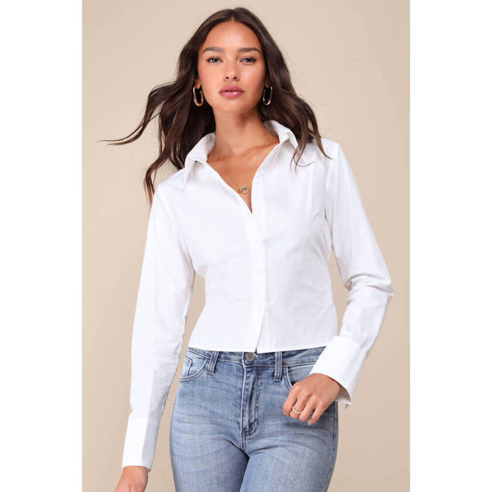 Lulus Majorly Charming Ivory Collared Button-up Tie-back Top White - Size S